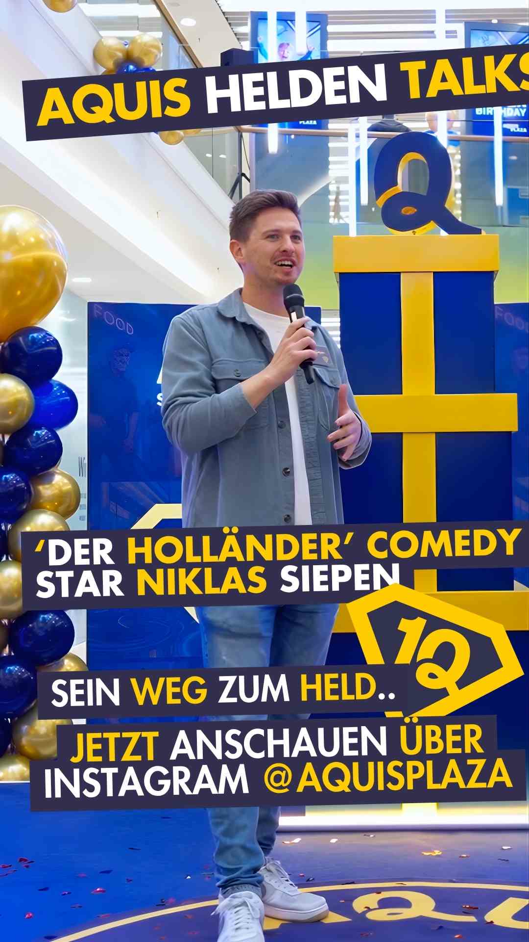 Moderierter Aquis Helden-Talk vor der Superbirthday-Gewinnstation im Center